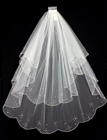 Veil - Pearl Embellishment - Multiple Layers with Finished Hem - 38" - VL-V119IV